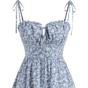 Cider | Blue Floral Ruffle-y Mini Dress | spaghetti straps | size S | NWT